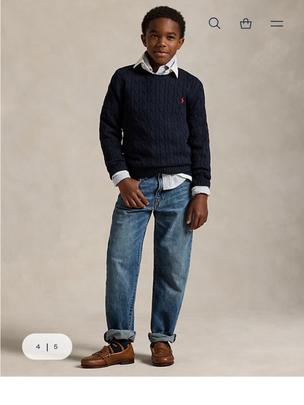 Polo by Ralph Lauren Boy’s Navy Cable-Knit Crewneck Sweater